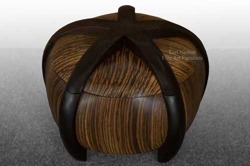 zebrawood and wenge custom jewelry box shown with lid